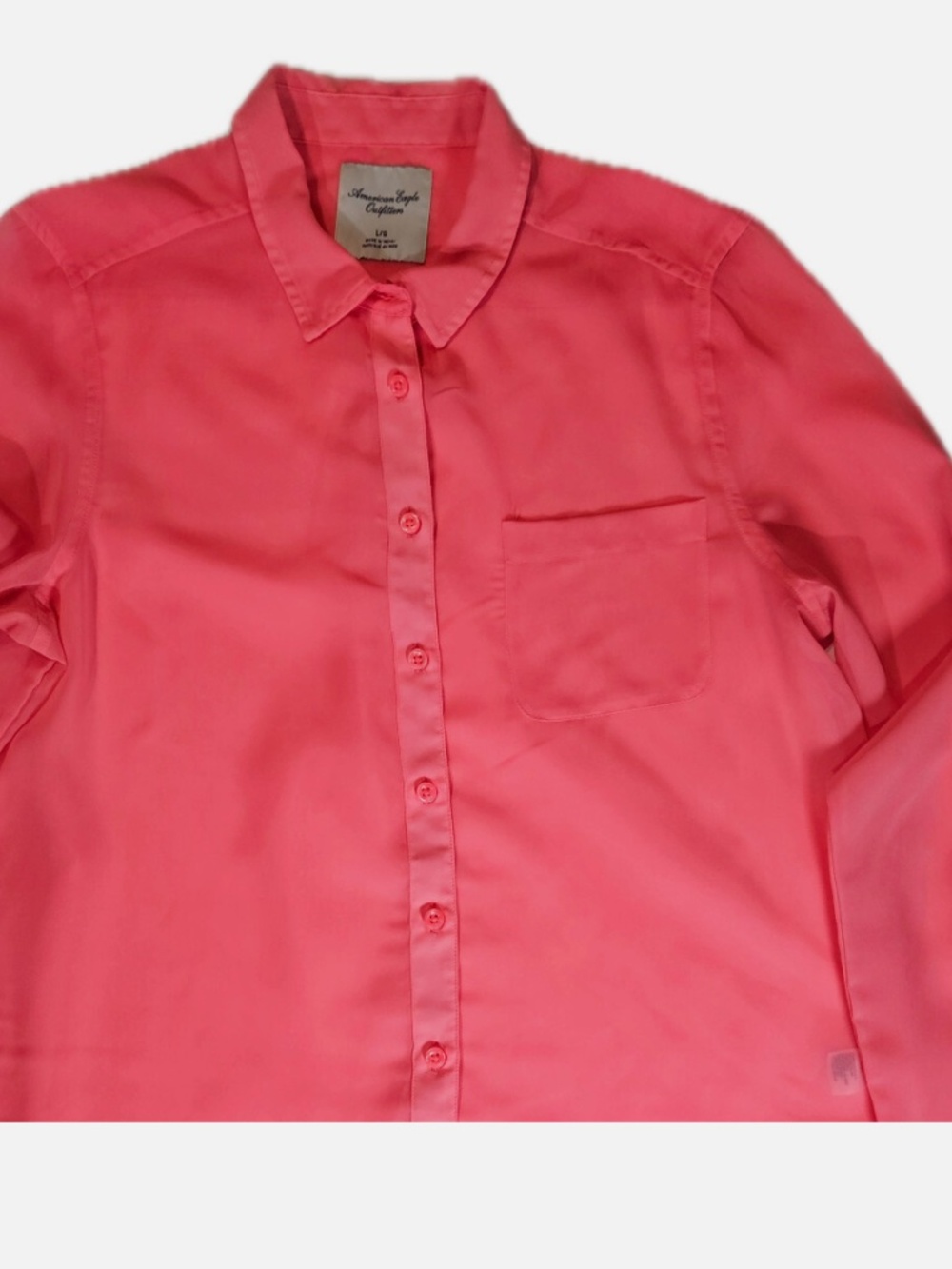 American Eagle Button-Up Womens L Pink Coral Chiffon Lightweight Pocket